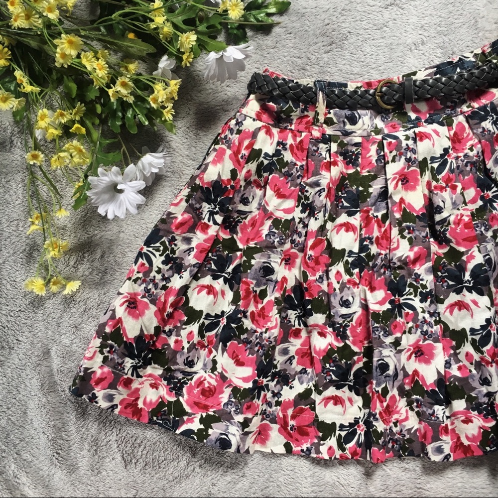 Lovely Floral Belted Skirt